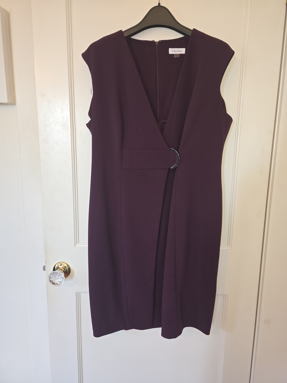 Calvin Klein Plum Wine Sleeveless Sheath Dress with Front Ring Detail